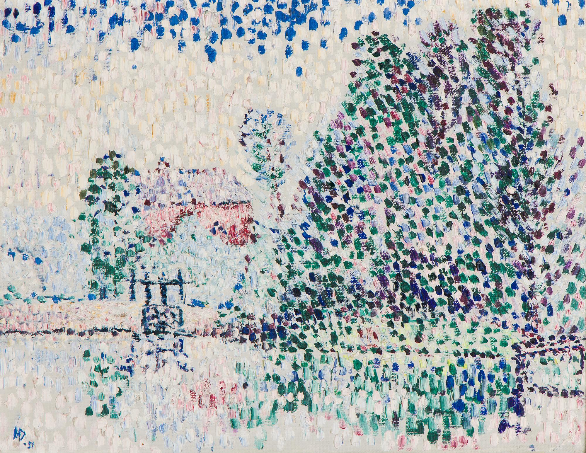 Helge Dahlman, Pointillist landscape.