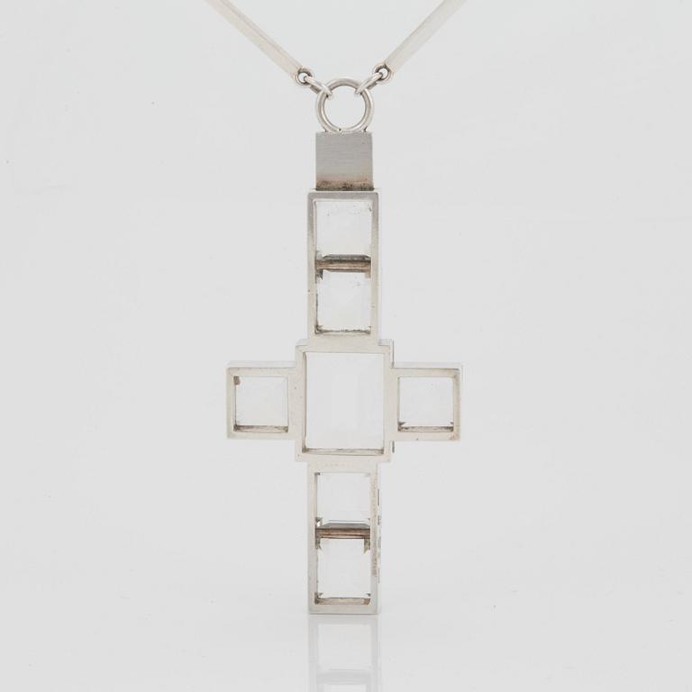 Wiwen Nilsson, a necklace with cross-shaped pendant, sterling with facet cut rock crystals, Lund Sweden 1938.