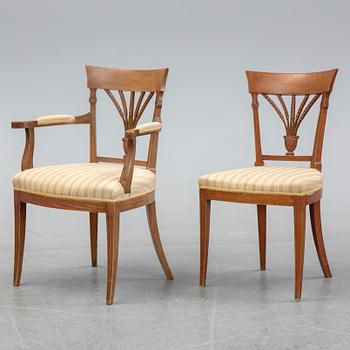 A set of four French Directoire chairs and four Directoire-style chairs, circa 1800 and circa 1900 respectively.