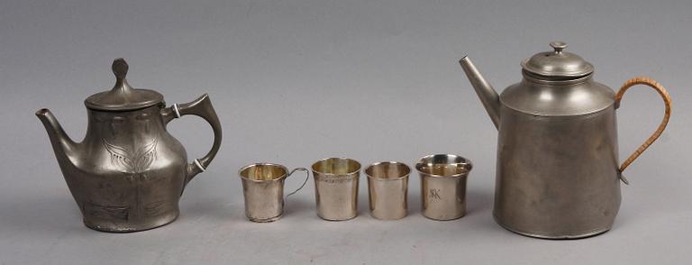 PARTI SILVER och TENN, 6 delar, 1800-1900-tal.
