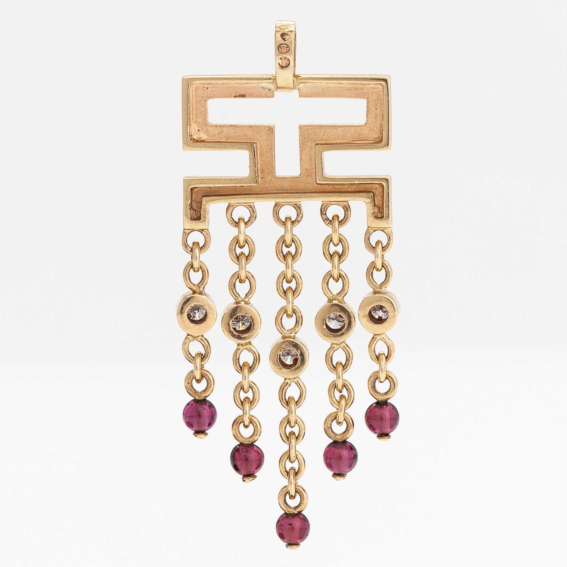 Hänge, 14K guld, diamanter tot ca 0.08 ct och granater.