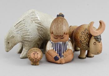 FIGURINER, 4 st, stengods, Lisa Larson, Gustavsberg, 1900-talets andra hälft.