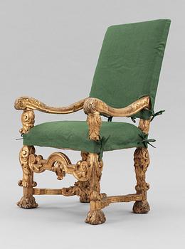 The Audience chair of the Swedish Dowager Queen Hedvig Eleonora (1636–1715) from the Palace Drottningholm 1709.