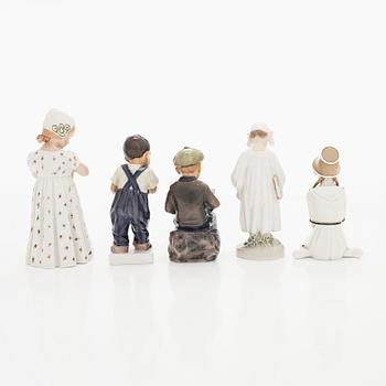 Figuriineja, Bing & Grøndahl, Dahl Jensen ja Royal Copenhagen, 5 kpl, posliinia.