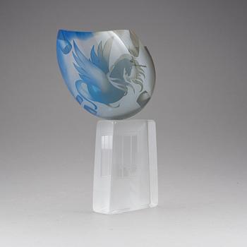 SKULPTUR, glas. Kjell Engman, Kosta Boda 1988, unik.
