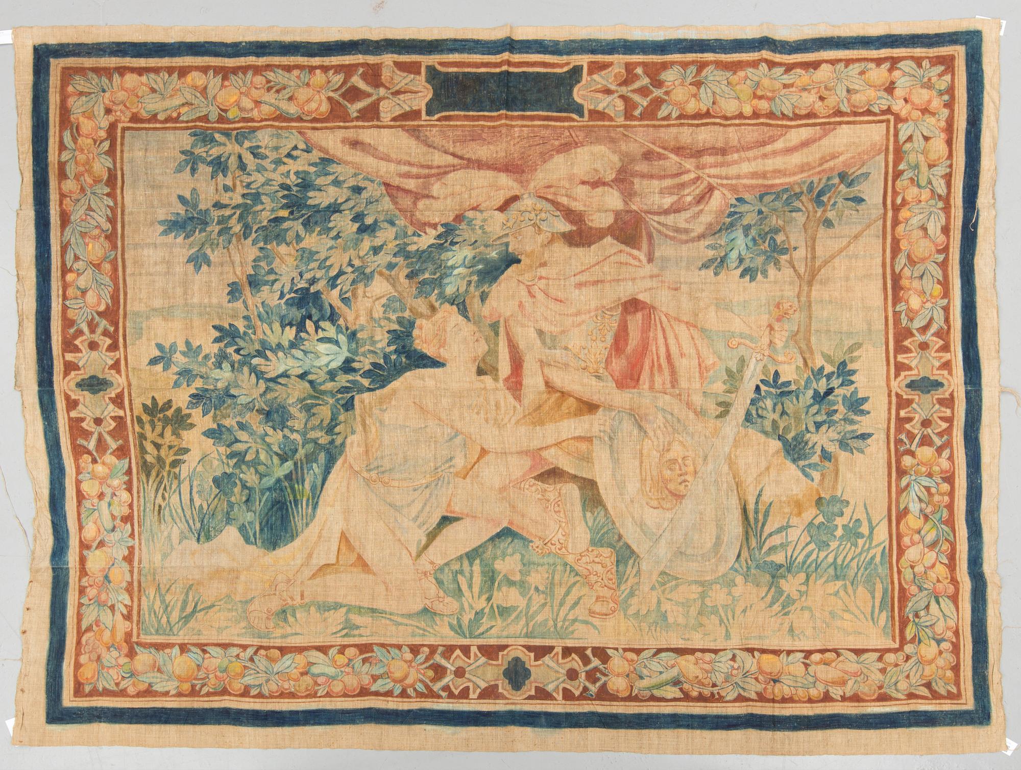 A PAINTED TEXTILE, ca 236 x 295 cm, probably Sweden, first half of the 20th century.