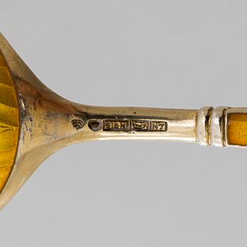 Tillander,a set of six enamel and gilded silver ice-cream spoons, Helsinki 1961.