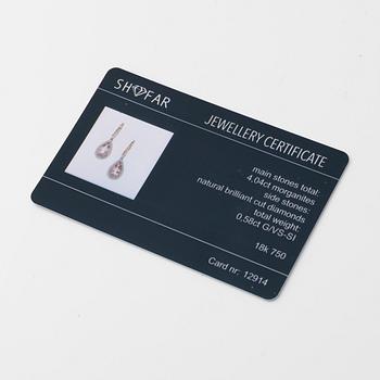 Earrings in 18K gold with drop-cut morganites and round brilliant-cut diamonds.