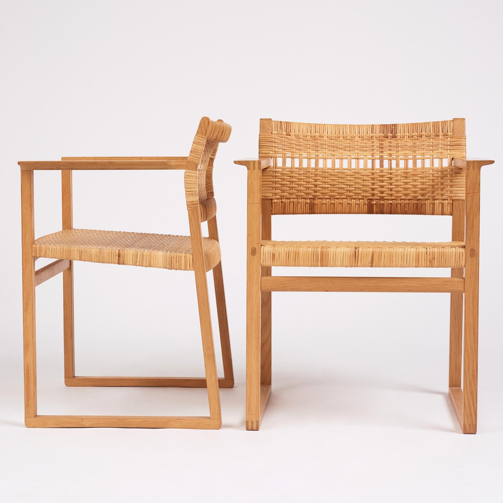 Børge Mogensen, stolar, 6 stycken "BM61", ett par karmstolar ”BM62”, Fredericia, Danmark, 1950-tal.