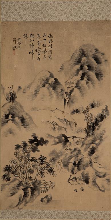 KAKEMONO, tusch och färg på papper. Japan, efter Chikuso Morikawa (1763-1830), sent 1800/tidigt 1900-tal.