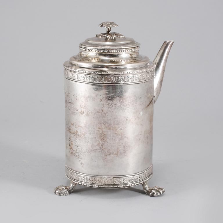 KAFFEKANNA, silver, gustaviansk, Arvid Floberg, Stockholm, 1789. Silvervikt ca 461 g.