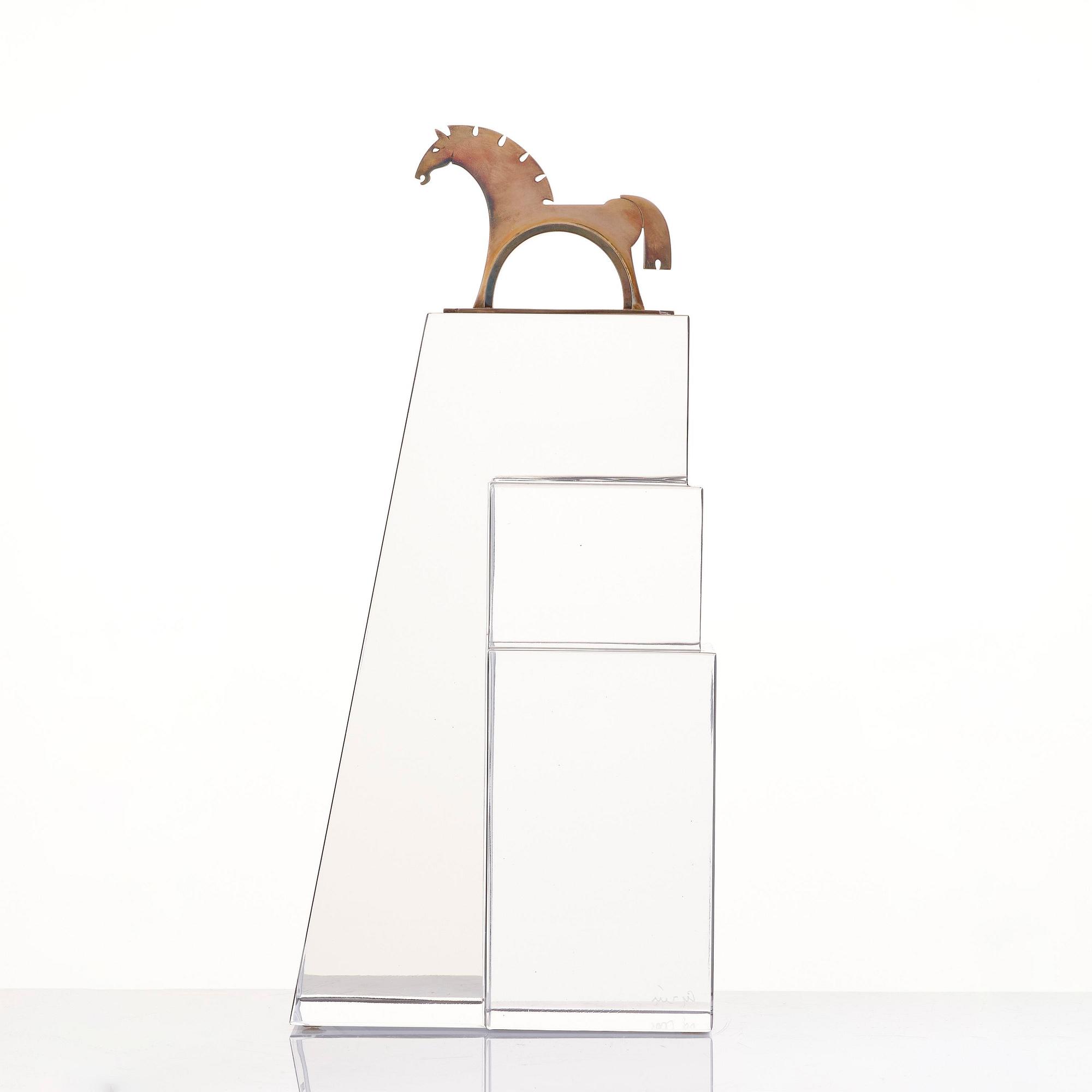 Gunnar Cyrén, a glass and silver gilt sculpture, Orrefors, for the World Equestrian Games, Stockholm 1990, ed. 1/10.