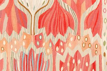 Ann-Mari Lindbom, gift Forsberg, vävd tapet, "Röd Crocus", gobelängvariant, ca  222,5 x 110 cm, signerad AB MMF AML.