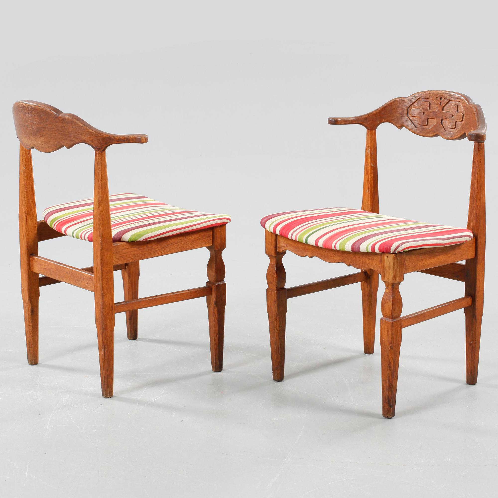 Six chairs designed by Henning Kjærnulf, made by EG Kvalitetsmøbler in the mid 20th century.