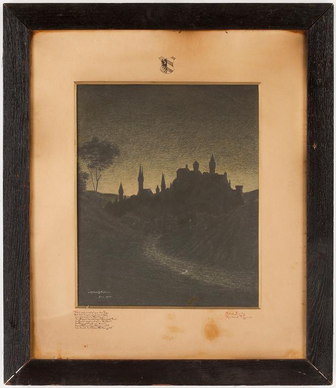 OKÄND KONSTNÄR, blandteknik, signerad Arthur J Schloss och daterad 1900.