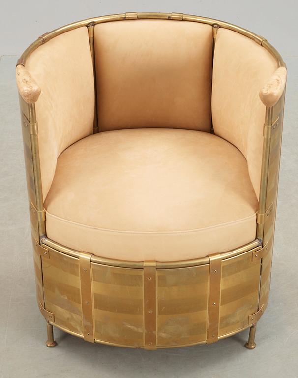 A Mats Theselius 'El Dorado' birch, brass and leather armchair, Källemo, Sweden, limited edition.