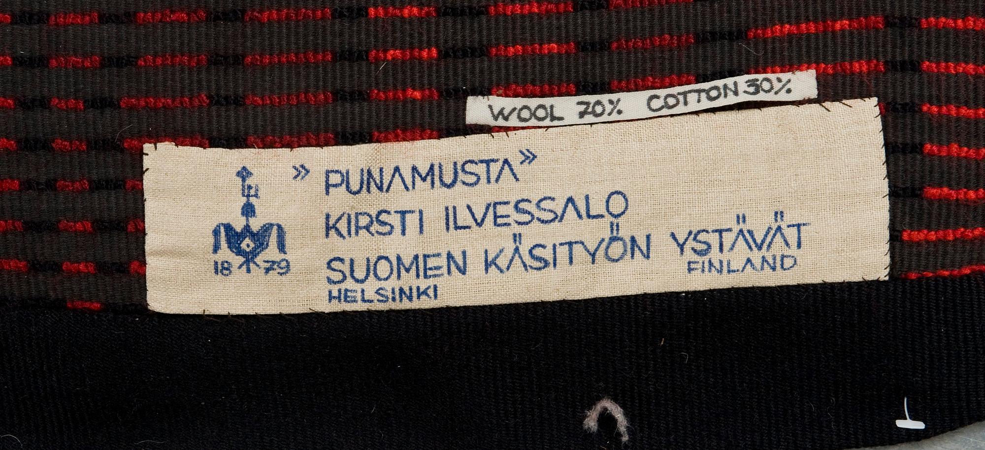 MATTA. "Punamusta" ("Rödsvart"). Rya. 189,5 x 125,5 cm. Komponerad av Kirsti Ilvessalo, Suomen Käsityön Ystävät.