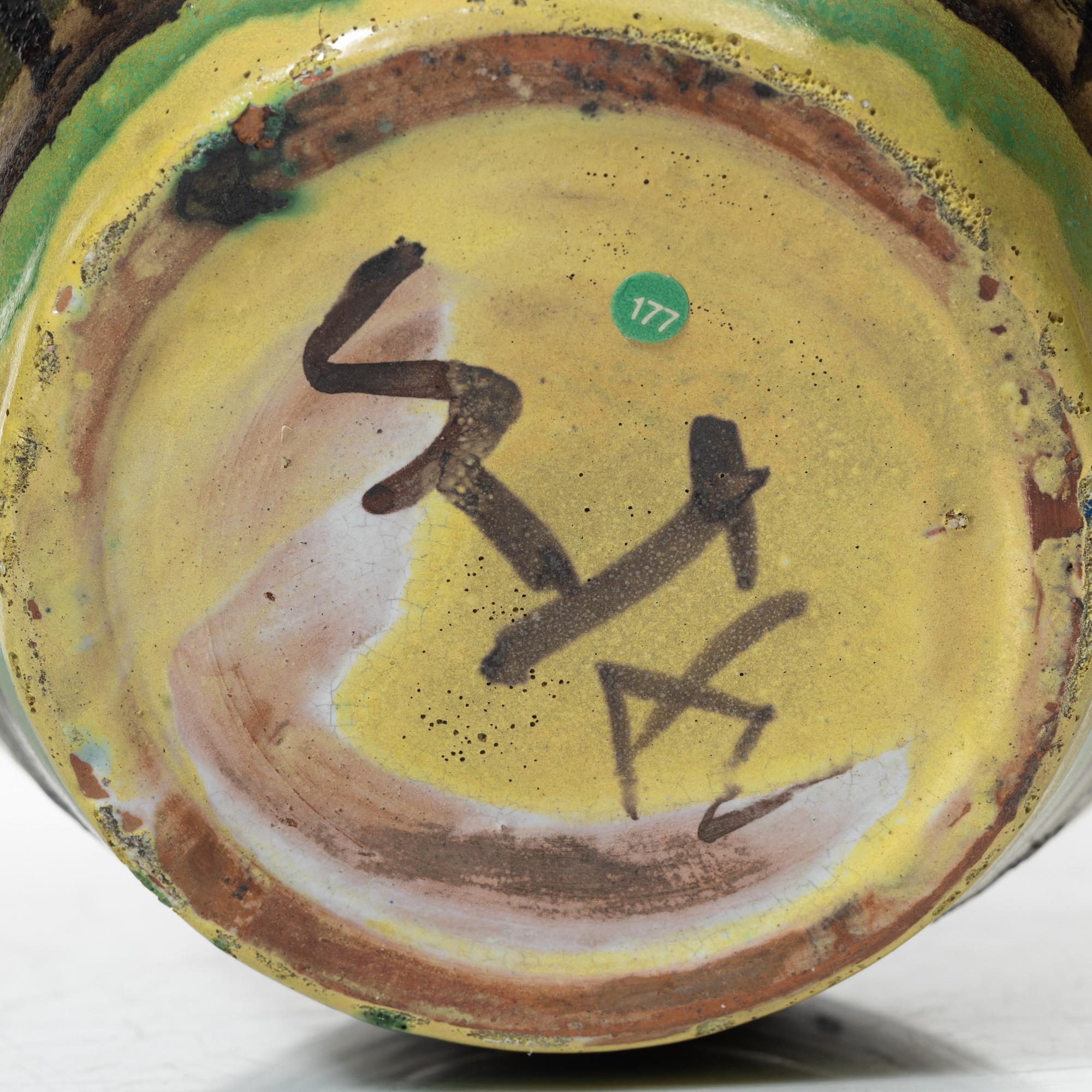 Allan Ebeling, two glazed ceramic ewers and a vase, Torshälla 1930s.