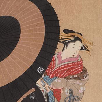 KITAO MASANOBU (1761-1816), efter, color woodblock print, Japan, presumably 20th century.