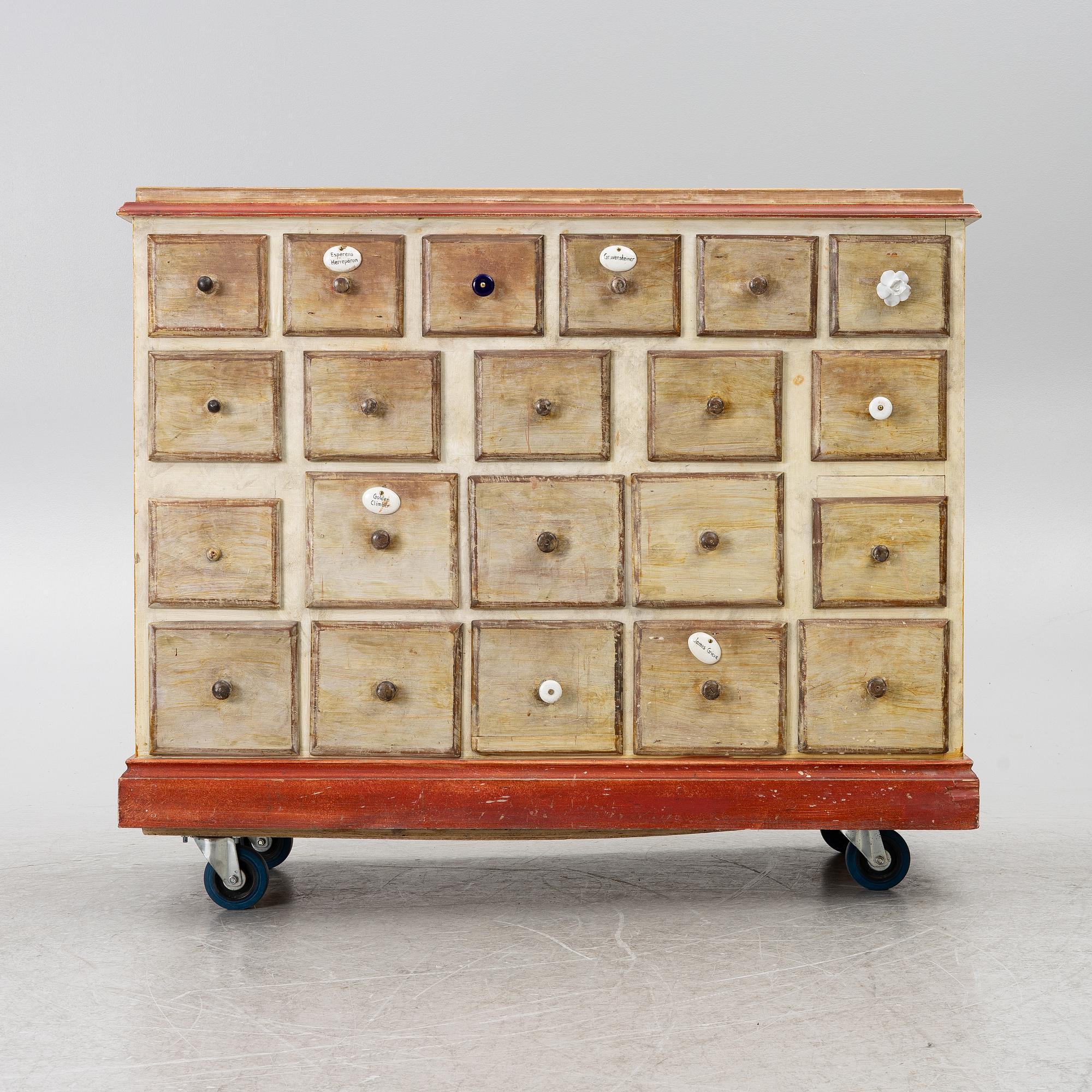 A painted spice-cabinet, first part 19th century.