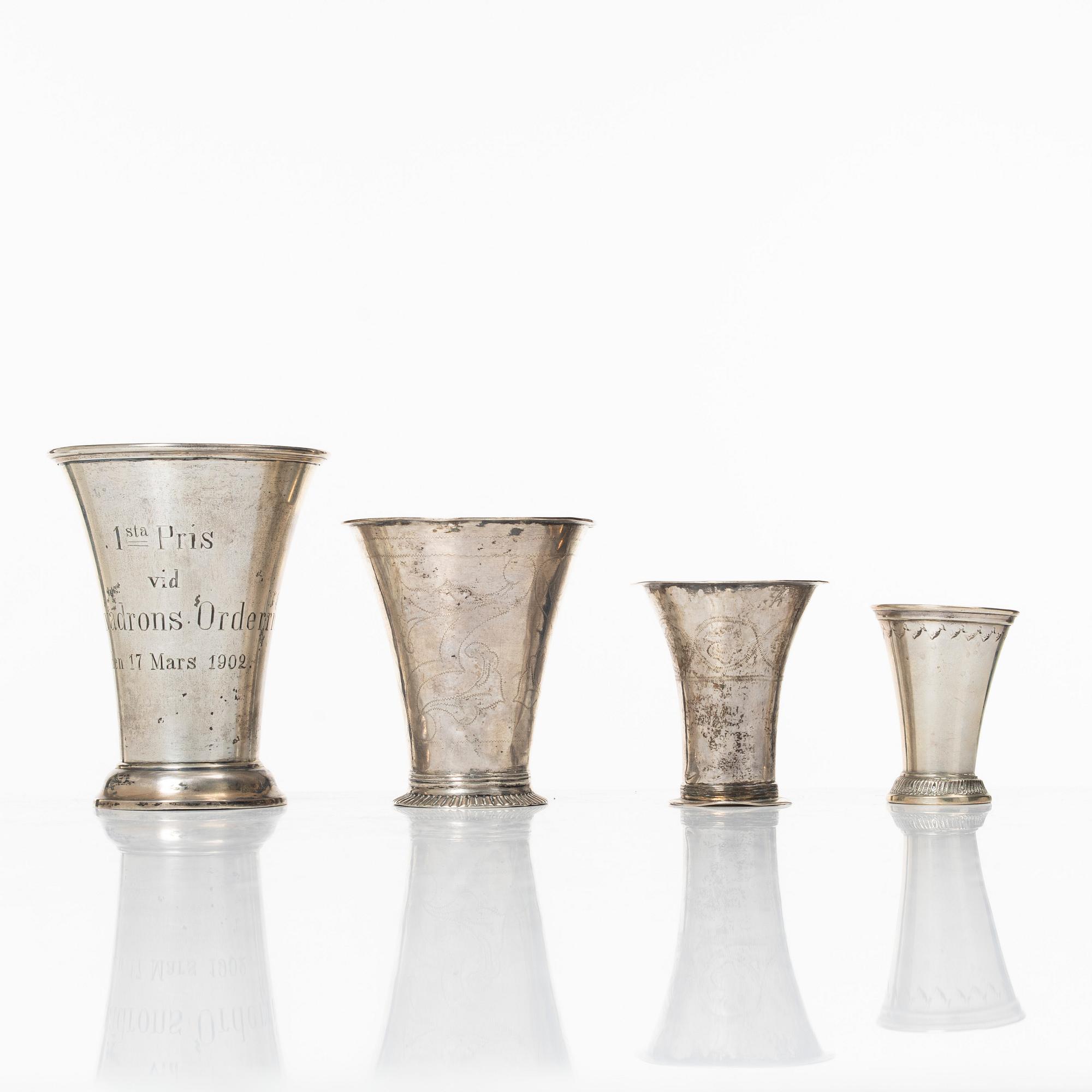 Four Swedish silver beakers, 18th-19th century.