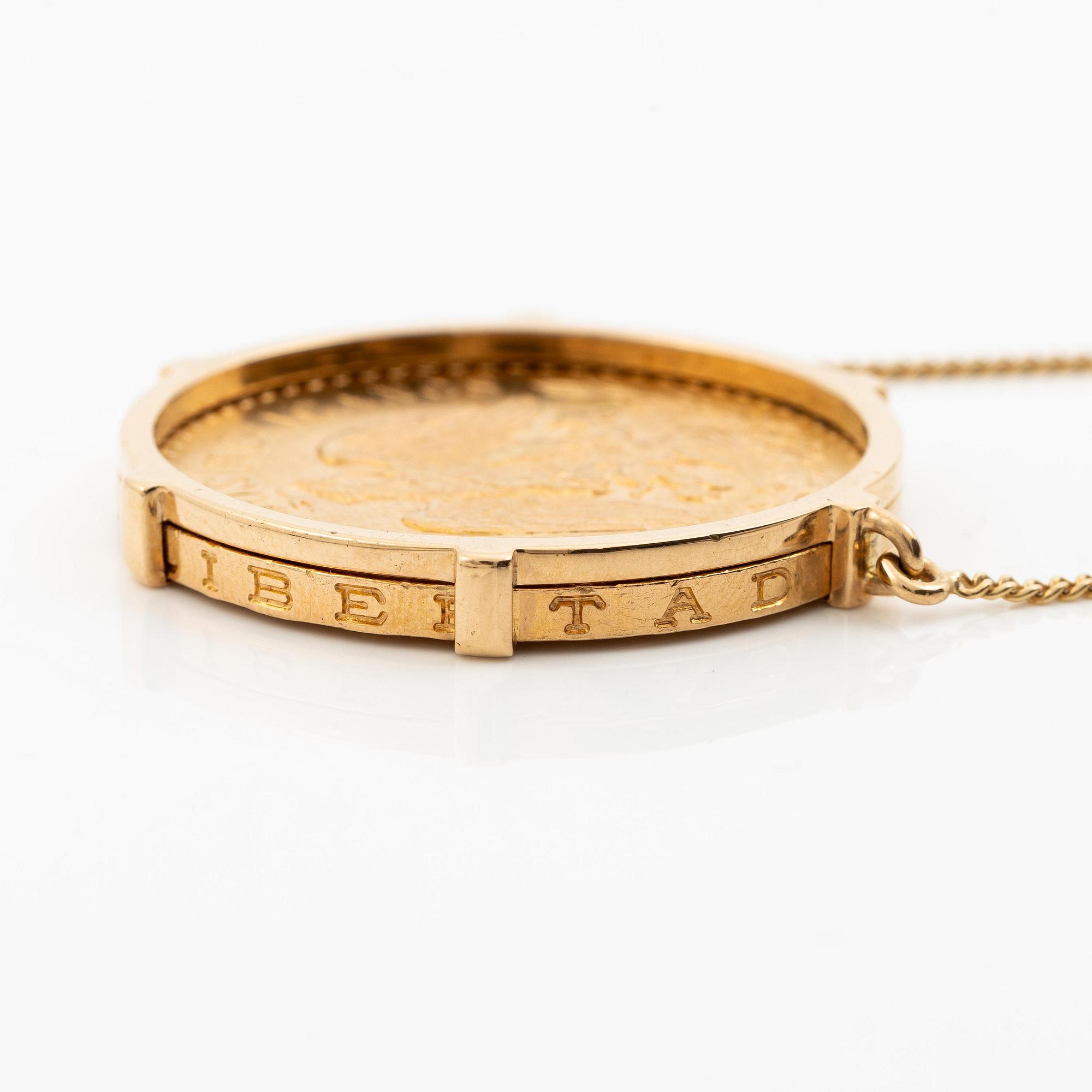 Collier guld med infattat mexikanskt guldmynt.