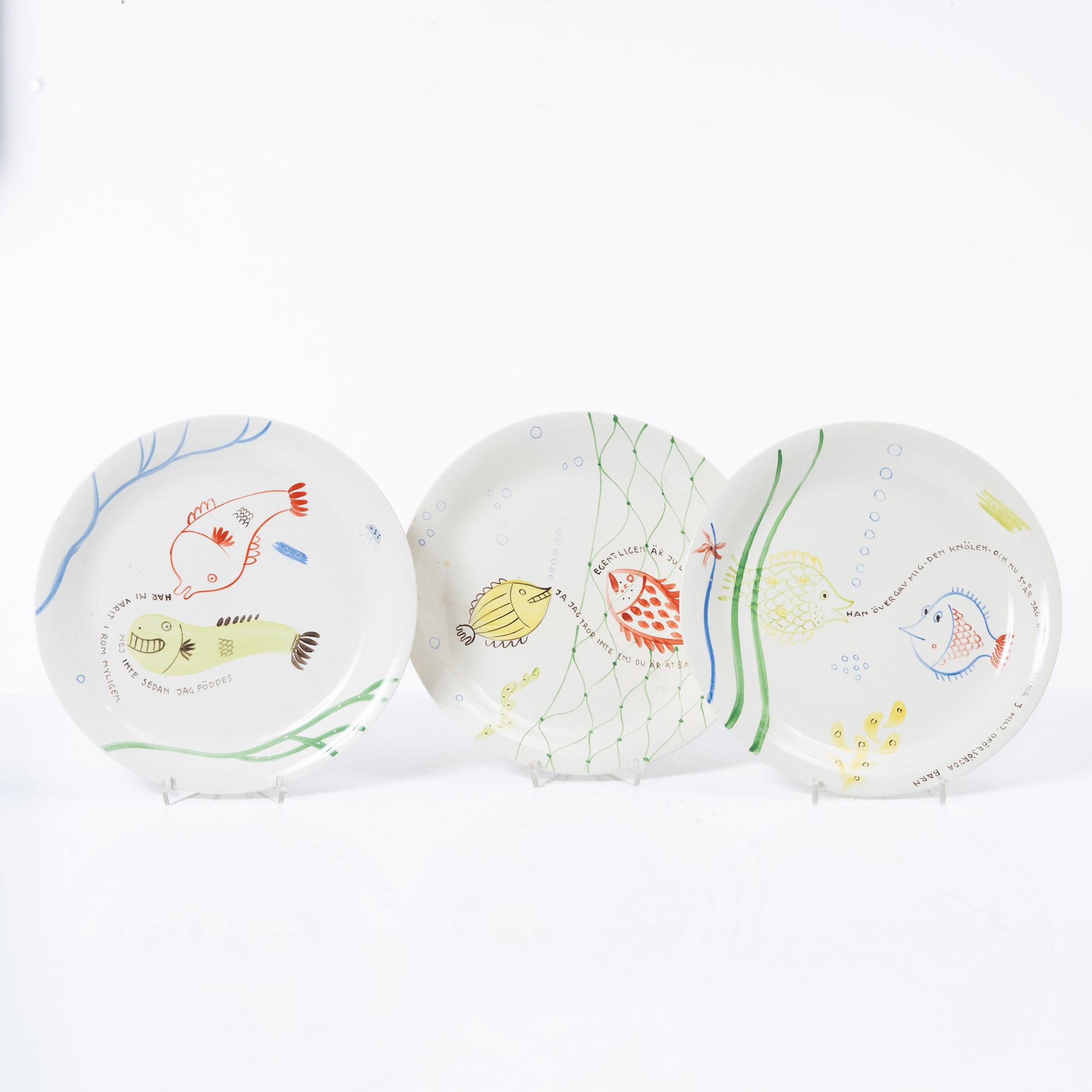 Stig Lindberg, twelve 'Löja' plates, Gustavsberg.