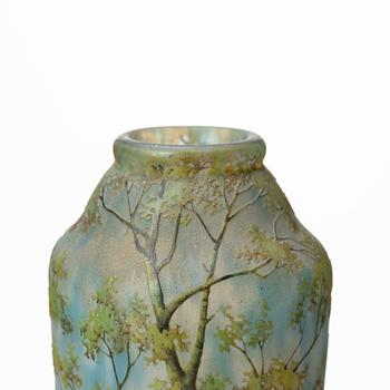 Daum, an Art Nouveau enamel painted cameo glass vase, Nancy France.