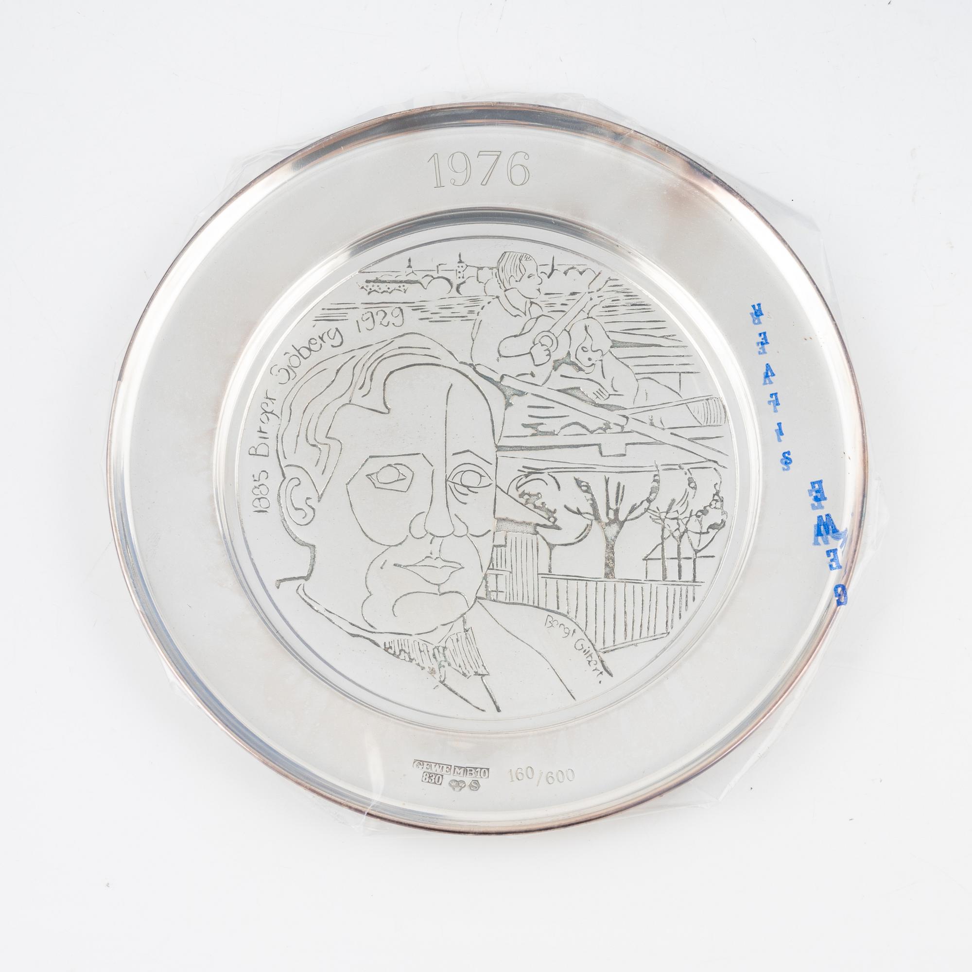 Årsskålar/årstallrikar, 8 st, silver, GEWE, Malmö. 1975-81.