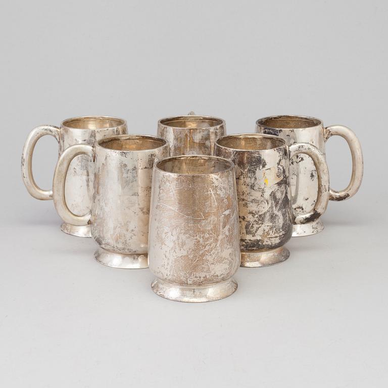 Drinking cups. six pieces, electro plated. probably England. 1900s.