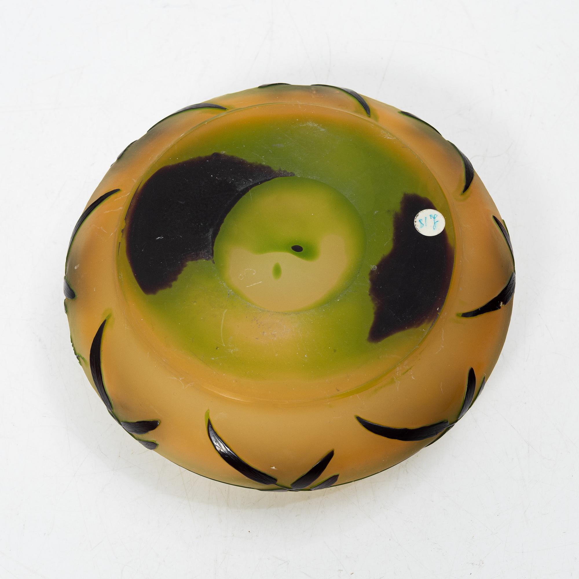 Emile Gallé, ask med lock samt vas, glas, Nancy Frankrike, Art Nouveau.