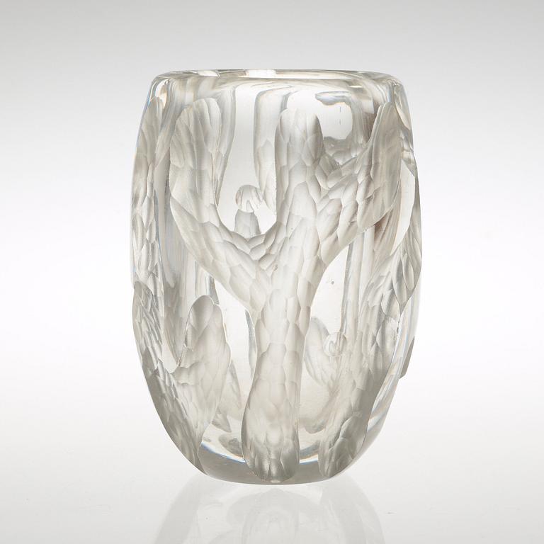 A Sven Erik Skawonius cut and blasted glass vase, Kosta, Sweden, 1940's.