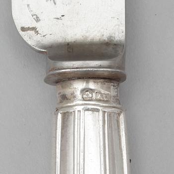 MATKNIVAR, 6+6 stycken, silver, bla Pehr Zethelius, Stockholm, 1800-talets första hälft.