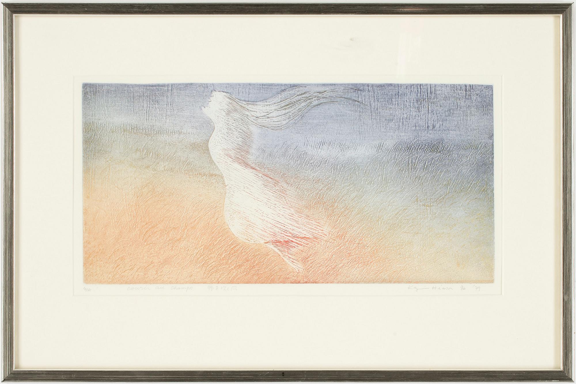 KAZUMI HIASSA, 3 st, etsningar, signerade och dat 76-79, Japan.