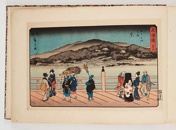 An album with Japanese woodblock prints after Ando Utagawa Hiroshige (1797-1858), mid 20th Century. (37 prints).
