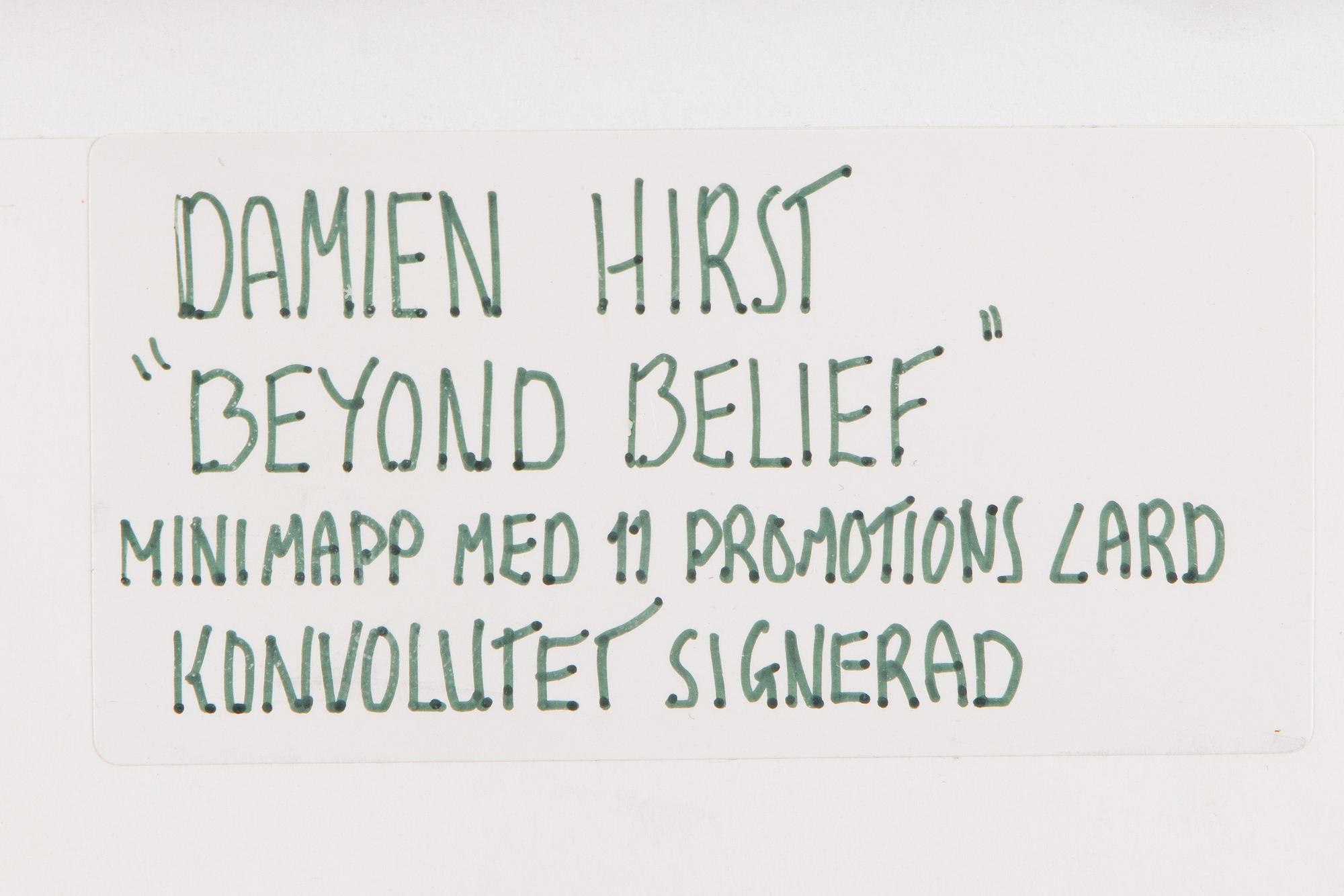 Damien Hirst, "Beyond Belief", 11 st promotionskort i en signerad mapp.