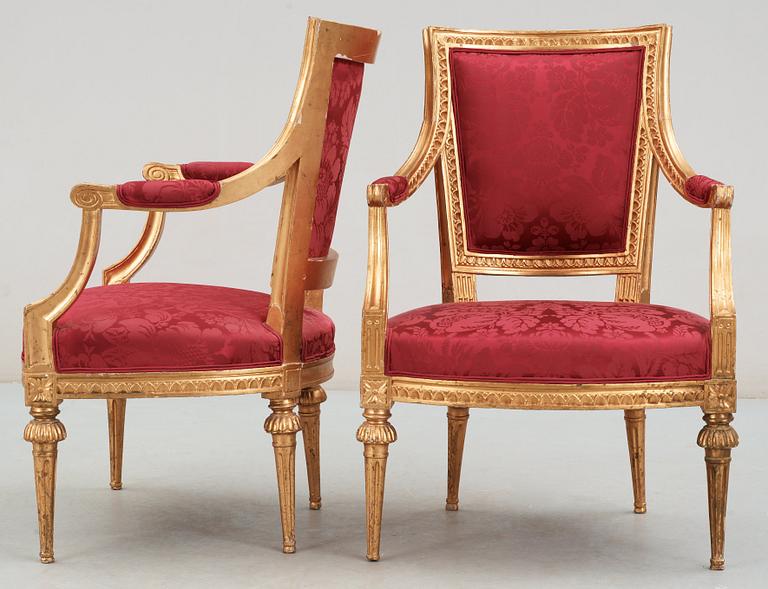 A pair of Gustavian late 18th century armchairs.