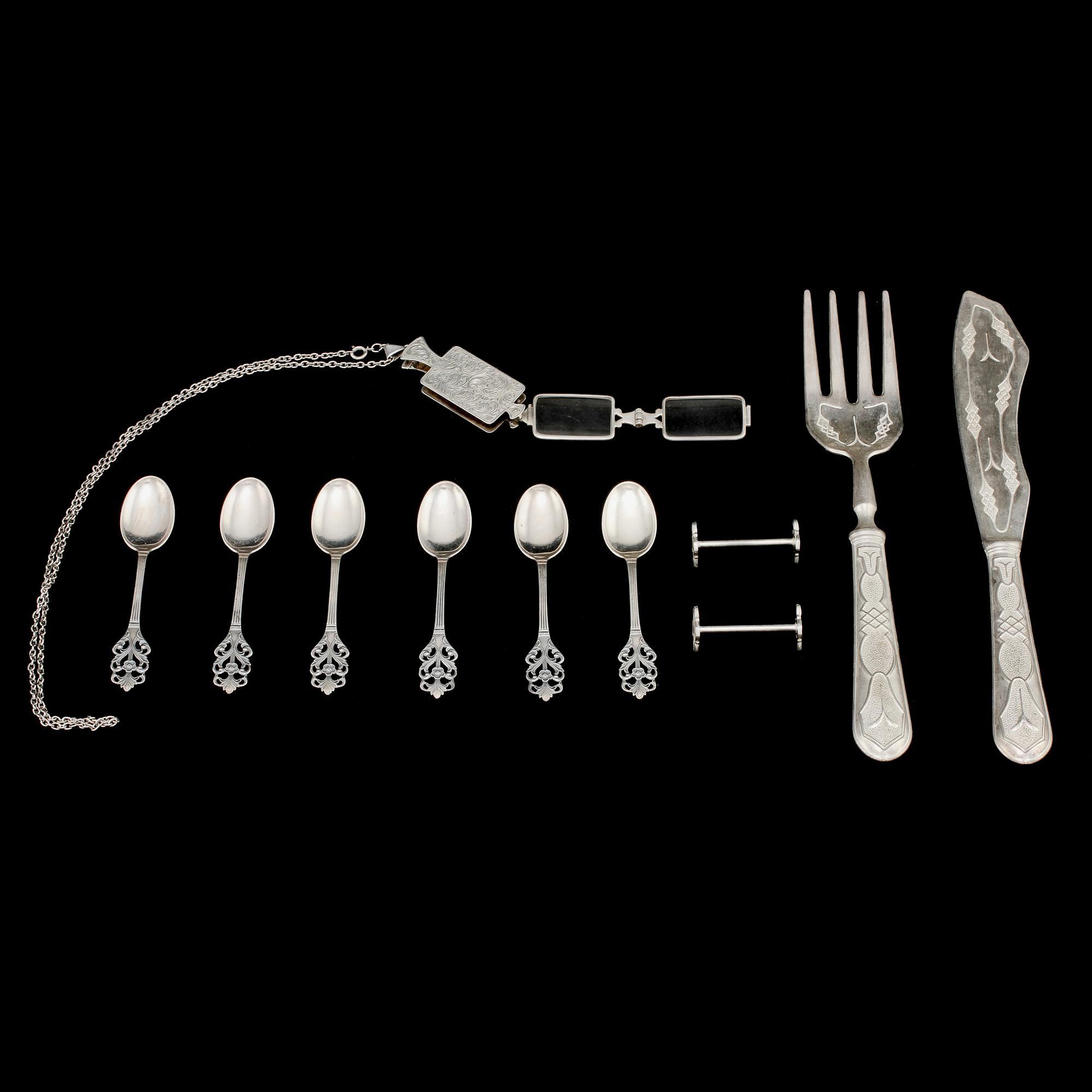 PARTI SILVER, 10 delar, silver, delvis låghaltigt, 1900-tal. Total vikt 300 g.