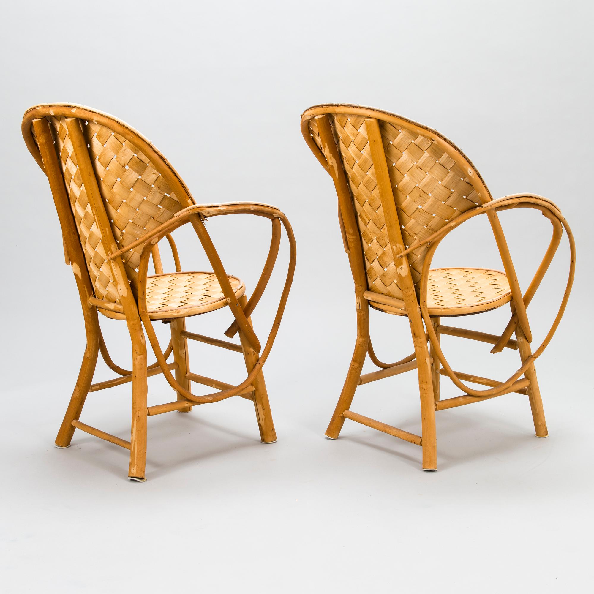 KORGSTOLAR, 2 st, BORD, "Le Corbusier", tillverkare Pascal Raffier Vannerie, Frankrike 1900-talets slut.