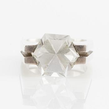 Rey Urban, brooch and ring, silver with rock crystal.