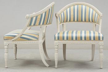 A pair of late Gustavian circa 1800 armchairs.