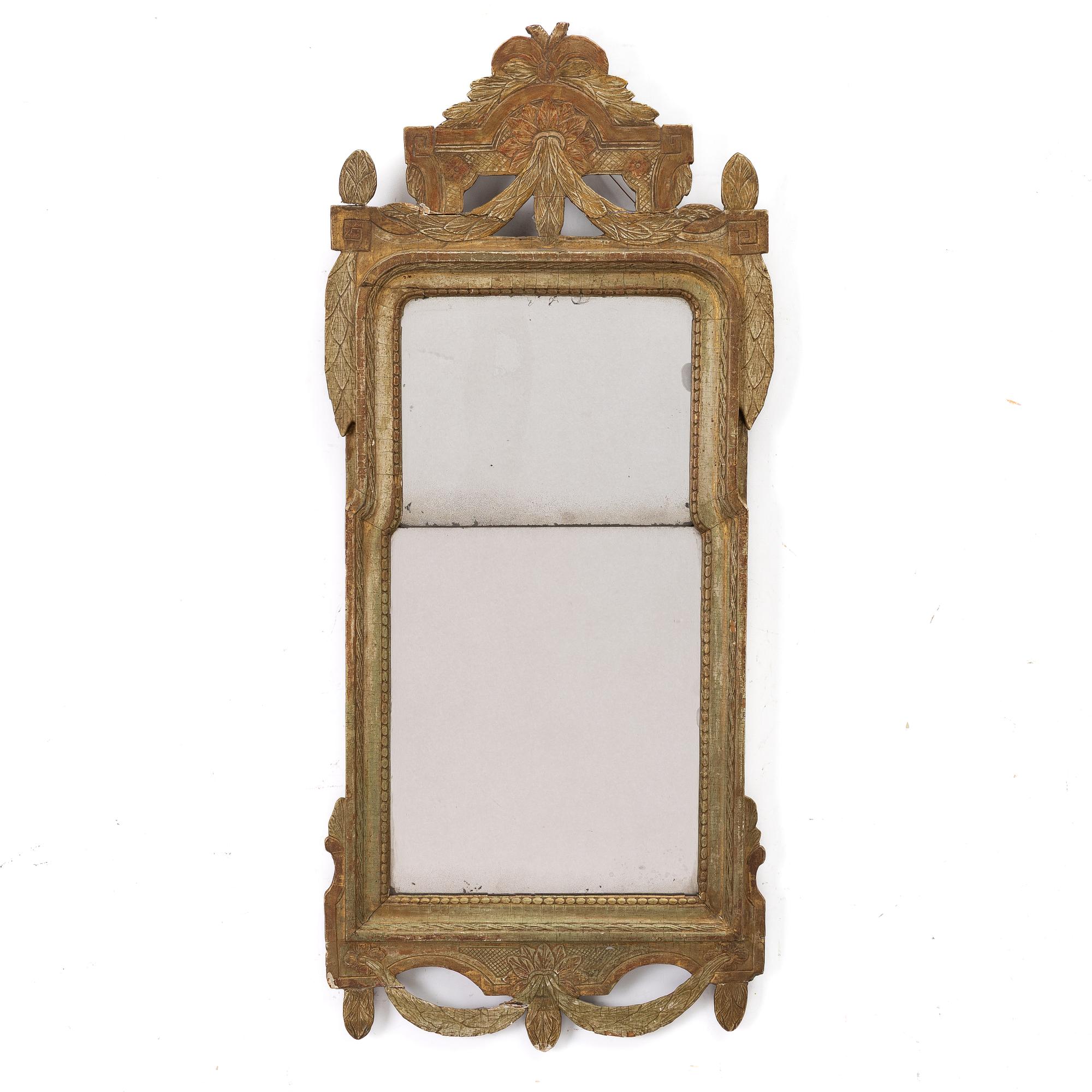 A Gustavian giltwood mirror, Stockholm, late 18th century.