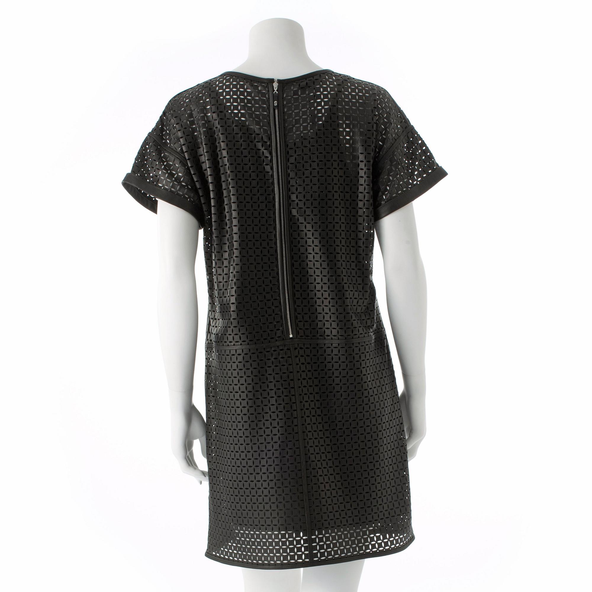ESCADA SPORT, a black openwork leather dress.