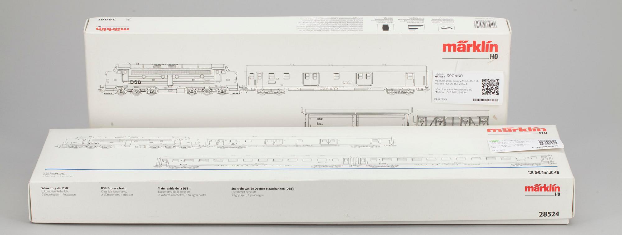 VETURI, 2 kpl sekä VAUNUJA 6 kpl, Märklin HO, 28461, 28524.