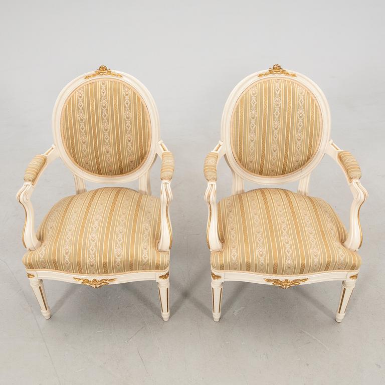 Armchairs, a pair in Gustavian style by Johan Ekman, second half of the 20th century.