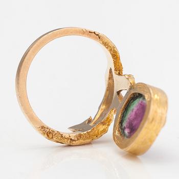 Björn Weckström, A 14K gold ring "Pond in the forest" with a tourmaline. Lapponia 1971.