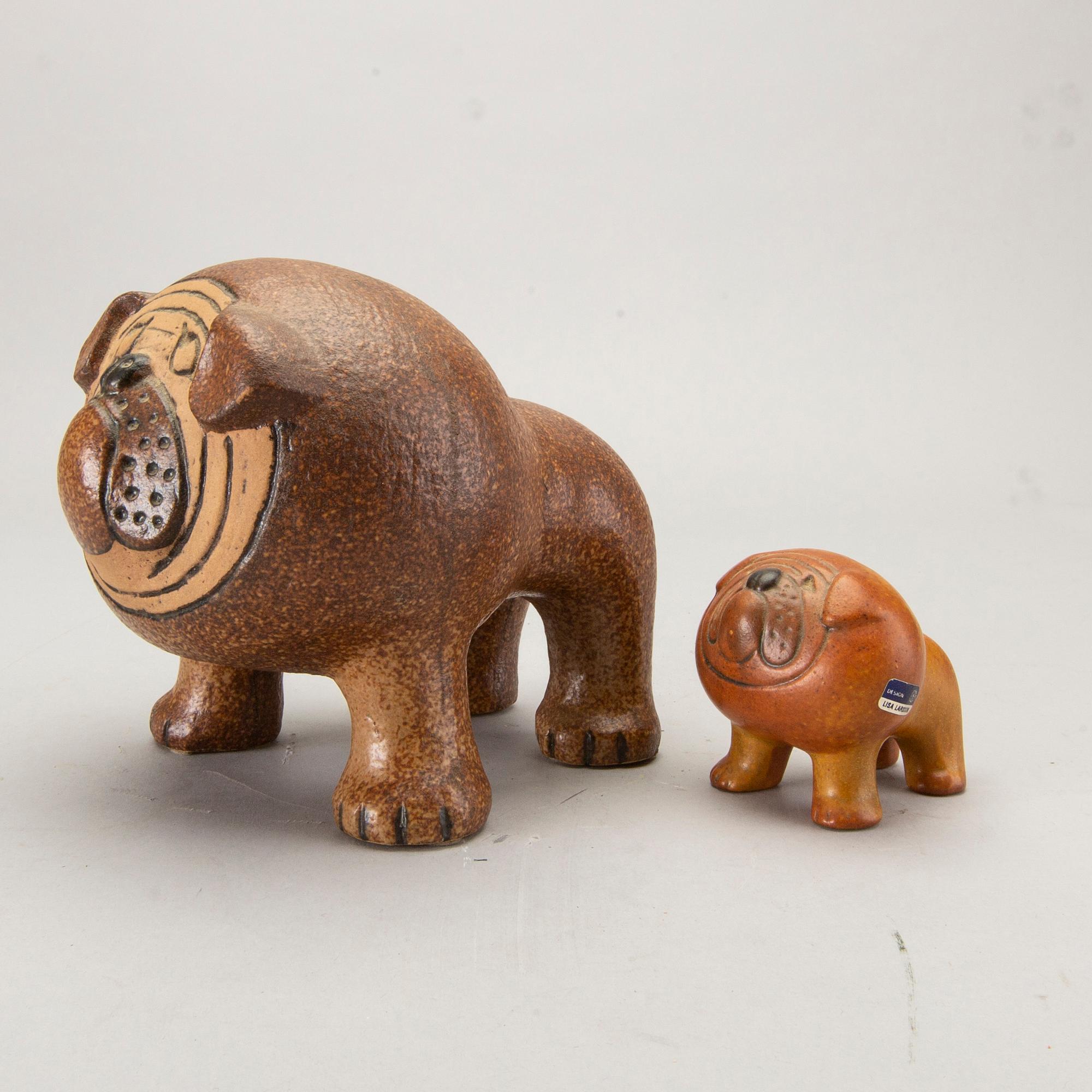 LISA LARSON, figuriner, stengods, 2 st Bulldog, Gustavsberg.