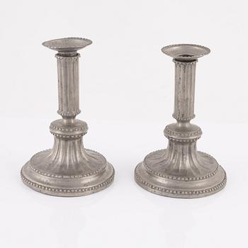 A Pair of Swedish Late Gustavian Pewter Candlesticks, mark of Gottlob Friedrich Baumann, Hudiksvall 1796.