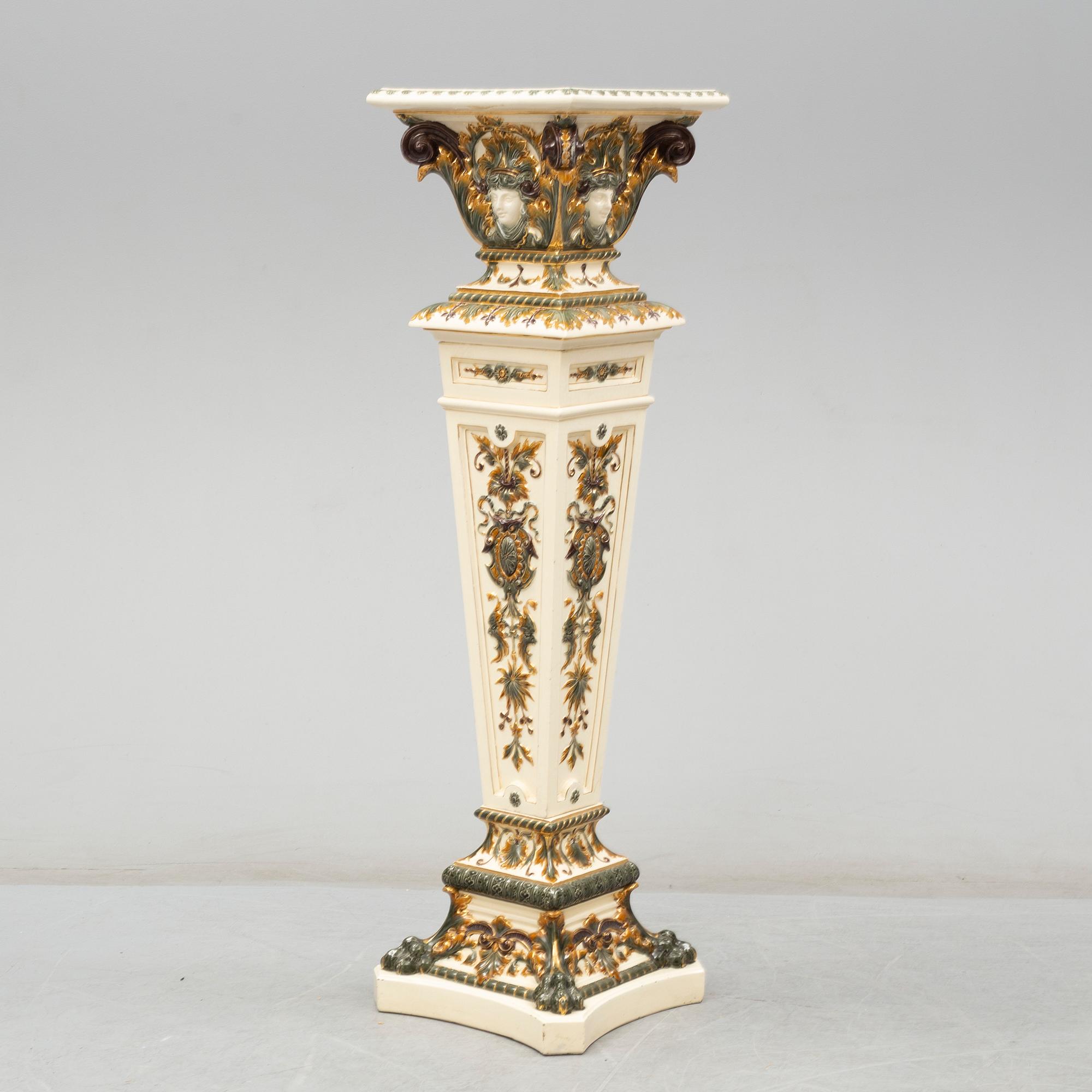A ca 1900 Swedish majolica pedestal, signed Rörstrand.