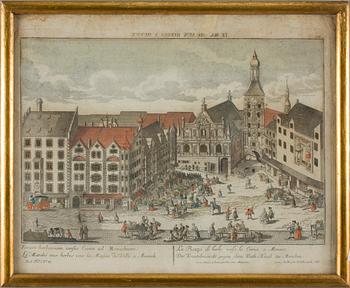KOPPARSTICK, 5 st, handkolorerade. 1700-tal.